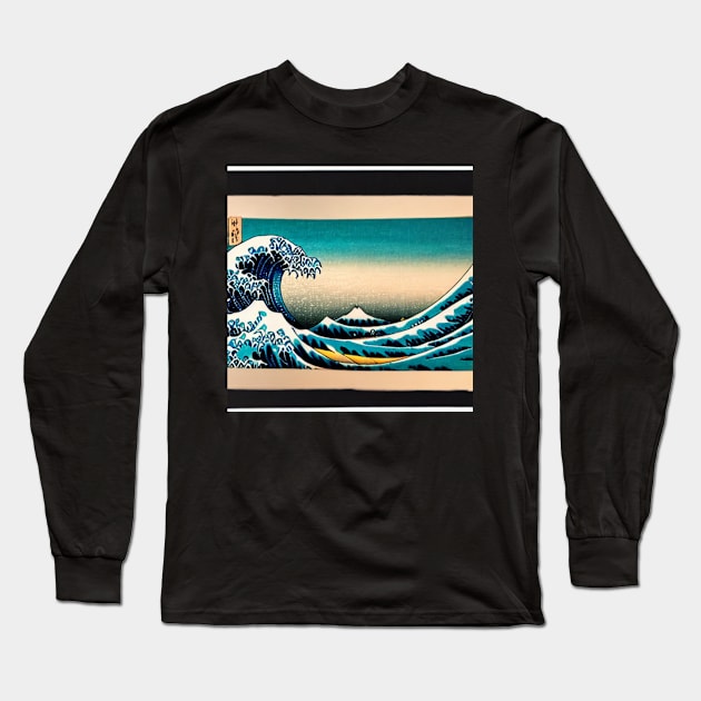 Elegance Meets Nature - A Stunning Ukiyo-e Sunset Wave Long Sleeve T-Shirt by aestheticand